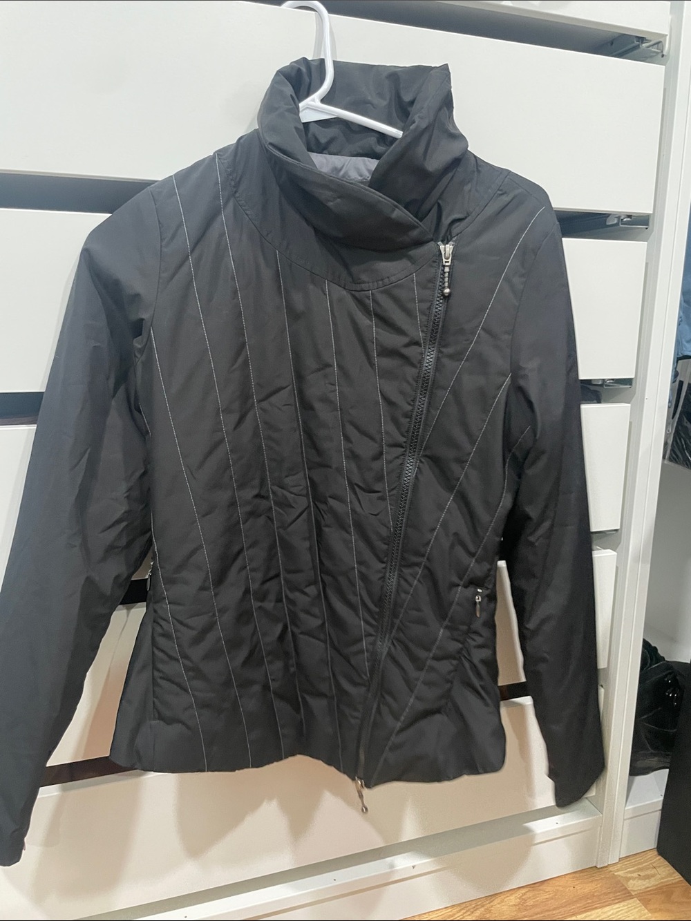 Prana Black Quilted Ski Jacket with Asymmetric Zip